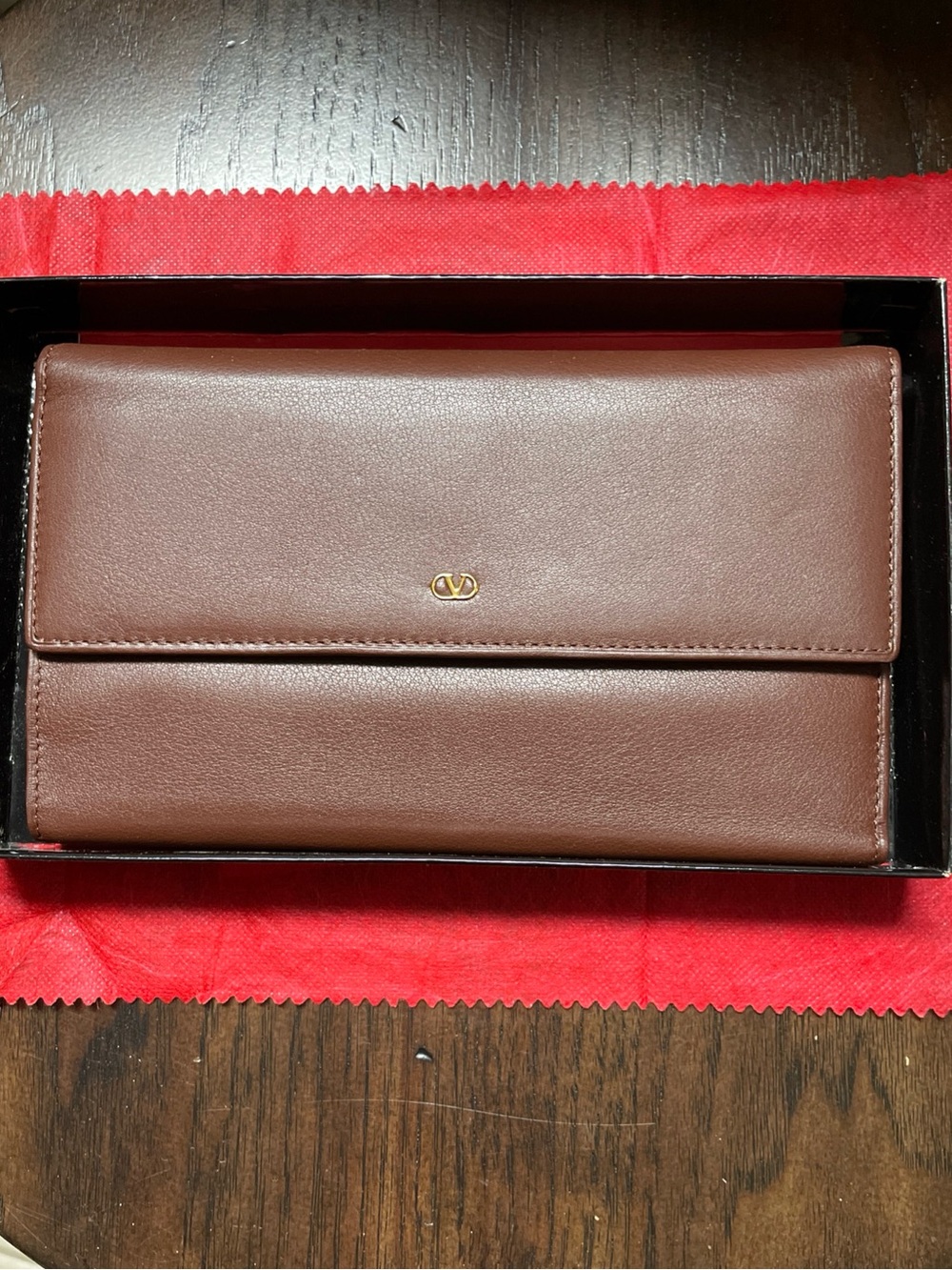 Valentino Brown Leather Wallet with Gold Embossing